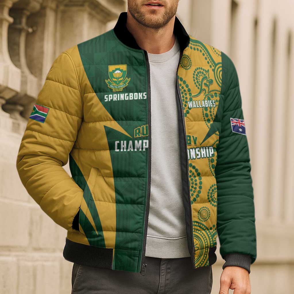 South Africa Australia Rugby Custom Bomber Puffer Jacket Springboks Wallabies Together - Wonder Print Shop