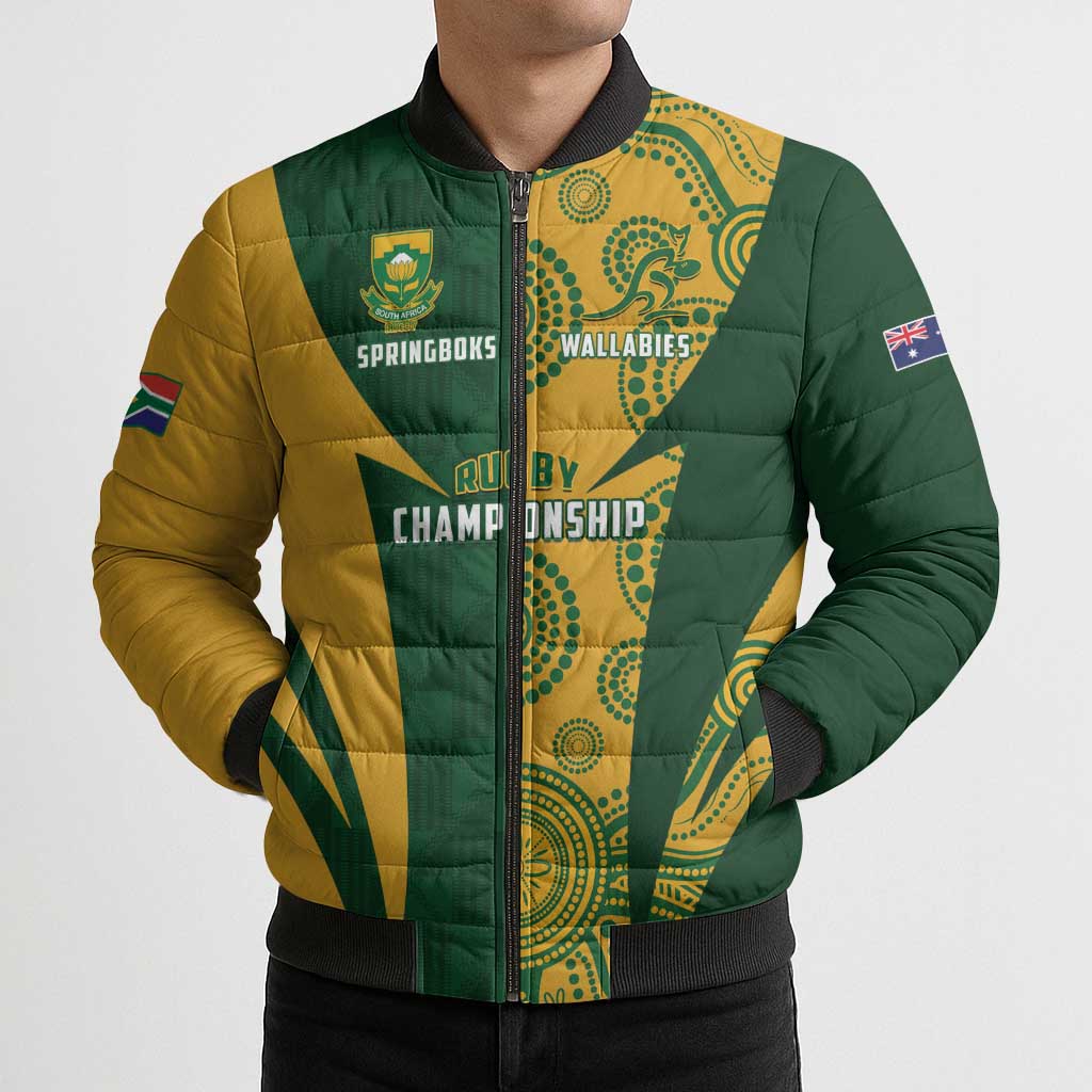 South Africa Australia Rugby Custom Bomber Puffer Jacket Springboks Wallabies Together - Wonder Print Shop