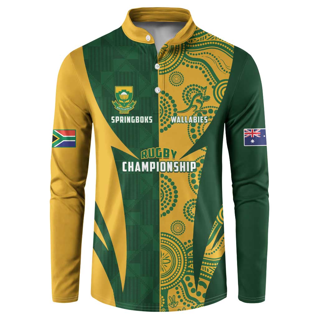 South Africa Australia Rugby Custom Button Sweatshirt Springboks Wallabies Together - Wonder Print Shop