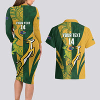 South Africa Australia Rugby Custom Couples Matching Long Sleeve Bodycon Dress and Hawaiian Shirt Springboks Wallabies Together - Wonder Print Shop