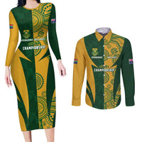 South Africa Australia Rugby Custom Couples Matching Long Sleeve Bodycon Dress and Long Sleeve Button Shirt Springboks Wallabies Together - Wonder Print Shop