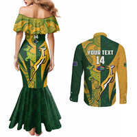 South Africa Australia Rugby Custom Couples Matching Mermaid Dress and Long Sleeve Button Shirt Springboks Wallabies Together - Wonder Print Shop