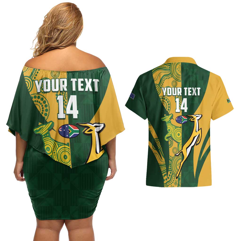 South Africa Australia Rugby Custom Couples Matching Off Shoulder Short Dress and Hawaiian Shirt Springboks Wallabies Together - Wonder Print Shop