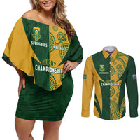 South Africa Australia Rugby Custom Couples Matching Off Shoulder Short Dress and Long Sleeve Button Shirt Springboks Wallabies Together - Wonder Print Shop