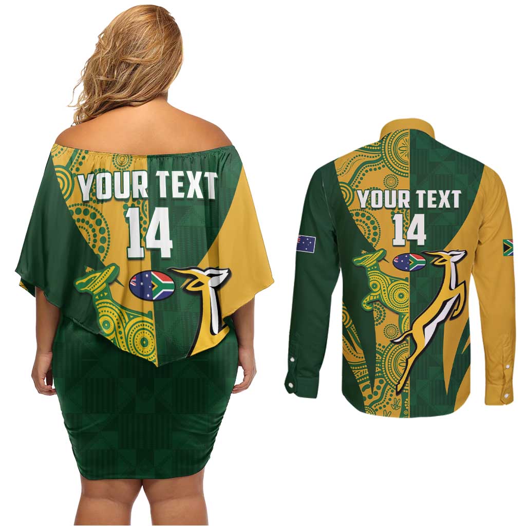 South Africa Australia Rugby Custom Couples Matching Off Shoulder Short Dress and Long Sleeve Button Shirt Springboks Wallabies Together - Wonder Print Shop