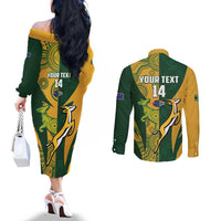 South Africa Australia Rugby Custom Couples Matching Off The Shoulder Long Sleeve Dress and Long Sleeve Button Shirt Springboks Wallabies Together - Wonder Print Shop