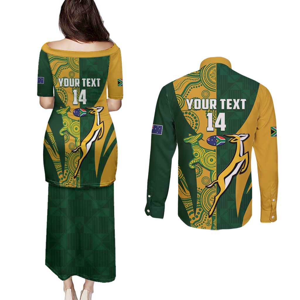 South Africa Australia Rugby Custom Couples Matching Puletasi and Long Sleeve Button Shirt Springboks Wallabies Together - Wonder Print Shop