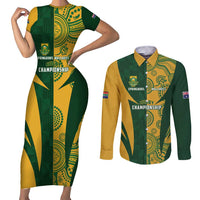 South Africa Australia Rugby Custom Couples Matching Short Sleeve Bodycon Dress and Long Sleeve Button Shirt Springboks Wallabies Together - Wonder Print Shop