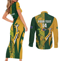 South Africa Australia Rugby Custom Couples Matching Short Sleeve Bodycon Dress and Long Sleeve Button Shirt Springboks Wallabies Together - Wonder Print Shop