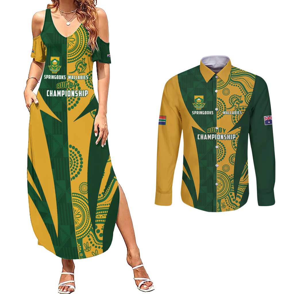 South Africa Australia Rugby Custom Couples Matching Summer Maxi Dress and Long Sleeve Button Shirt Springboks Wallabies Together - Wonder Print Shop