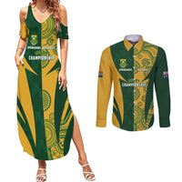 South Africa Australia Rugby Custom Couples Matching Summer Maxi Dress and Long Sleeve Button Shirt Springboks Wallabies Together - Wonder Print Shop