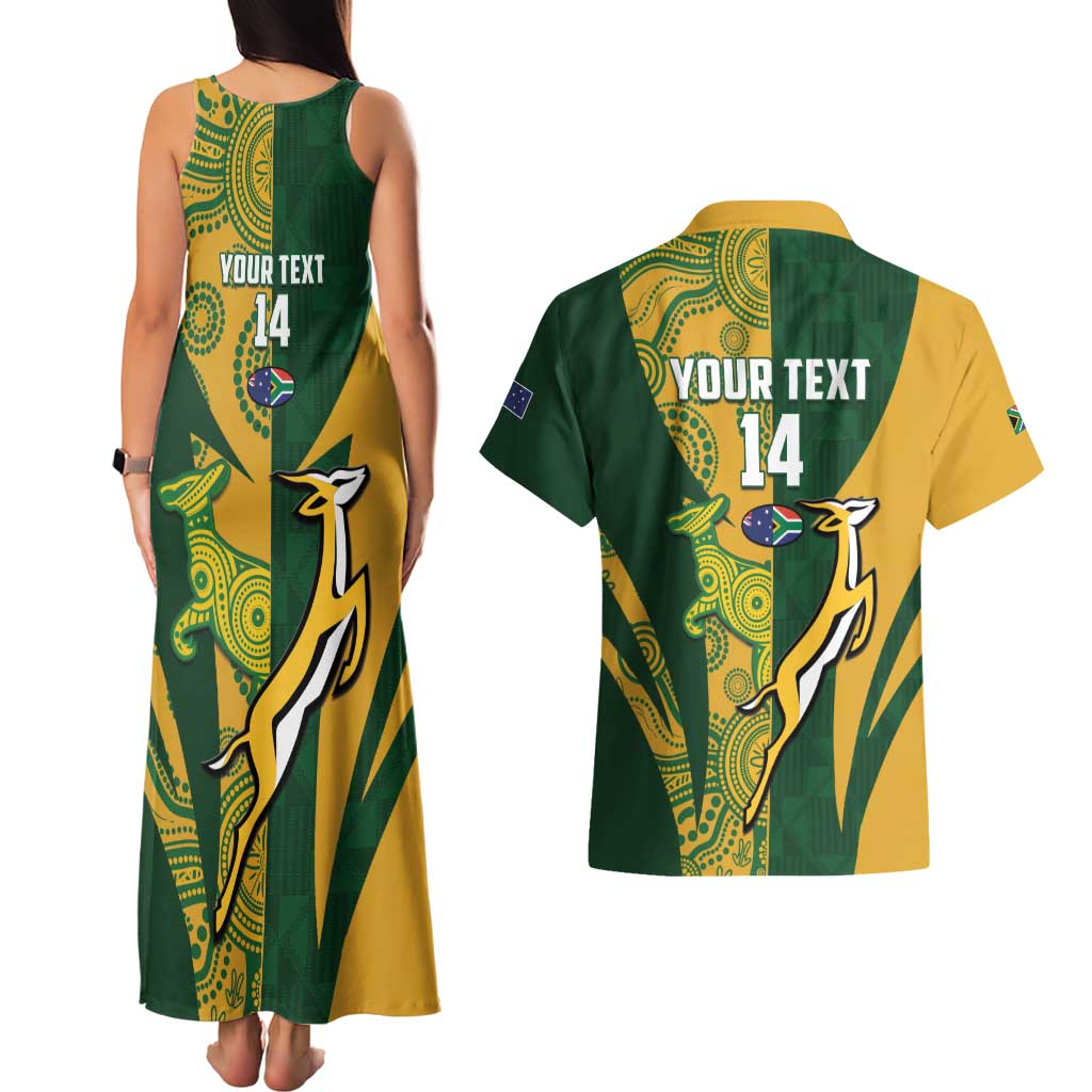 South Africa Australia Rugby Custom Couples Matching Tank Maxi Dress and Hawaiian Shirt Springboks Wallabies Together - Wonder Print Shop