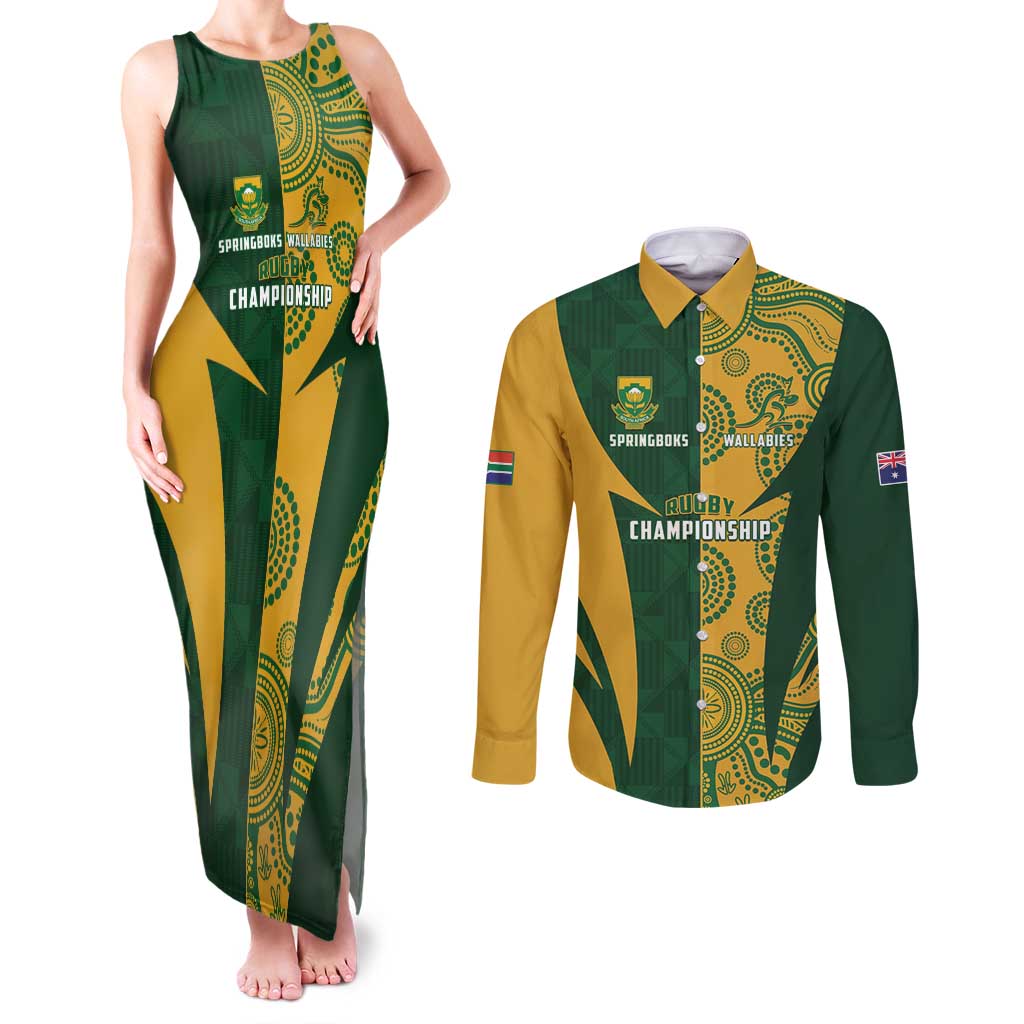 South Africa Australia Rugby Custom Couples Matching Tank Maxi Dress and Long Sleeve Button Shirt Springboks Wallabies Together - Wonder Print Shop