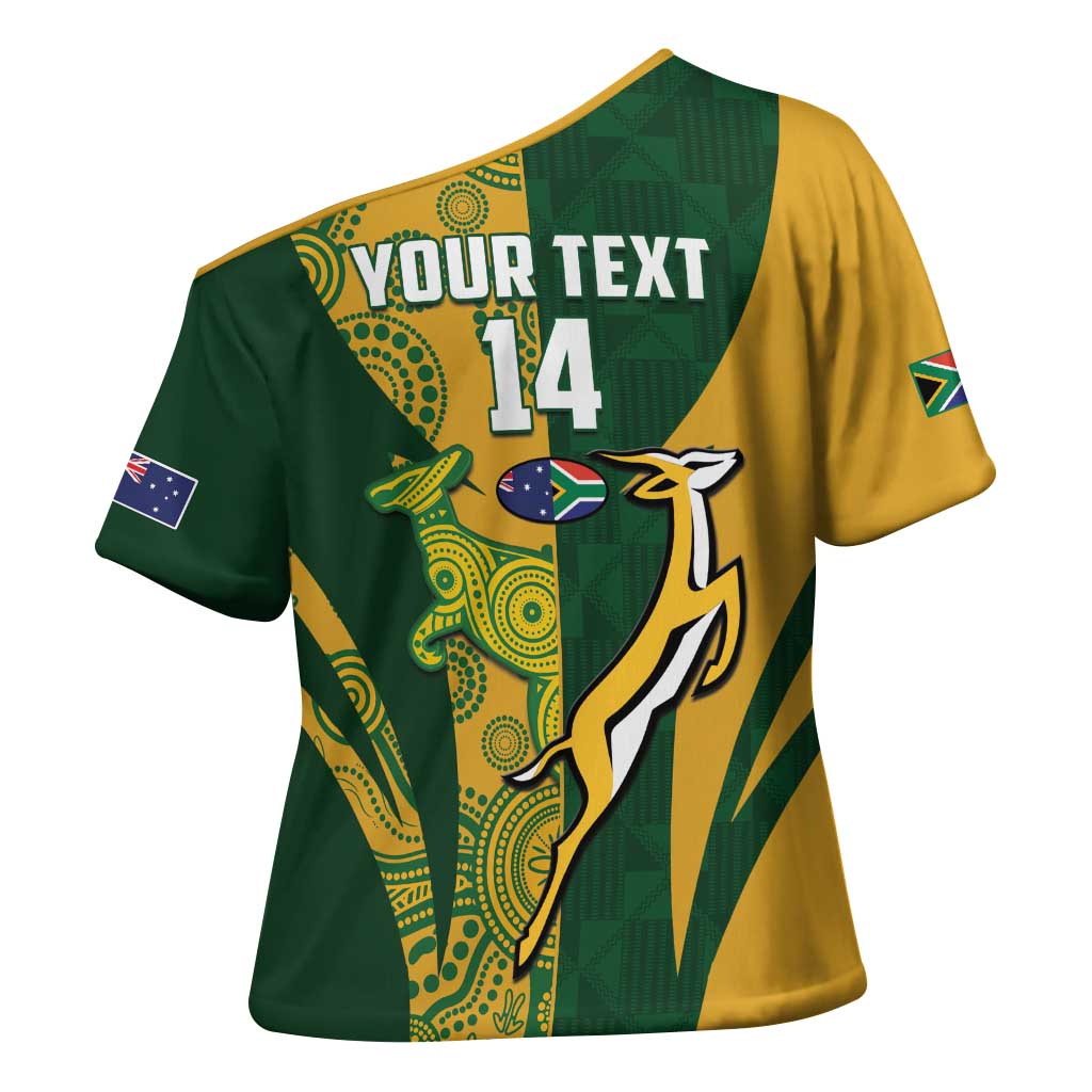 South Africa Australia Rugby Custom Cross Shoulder Shirt Springboks Wallabies Together - Wonder Print Shop