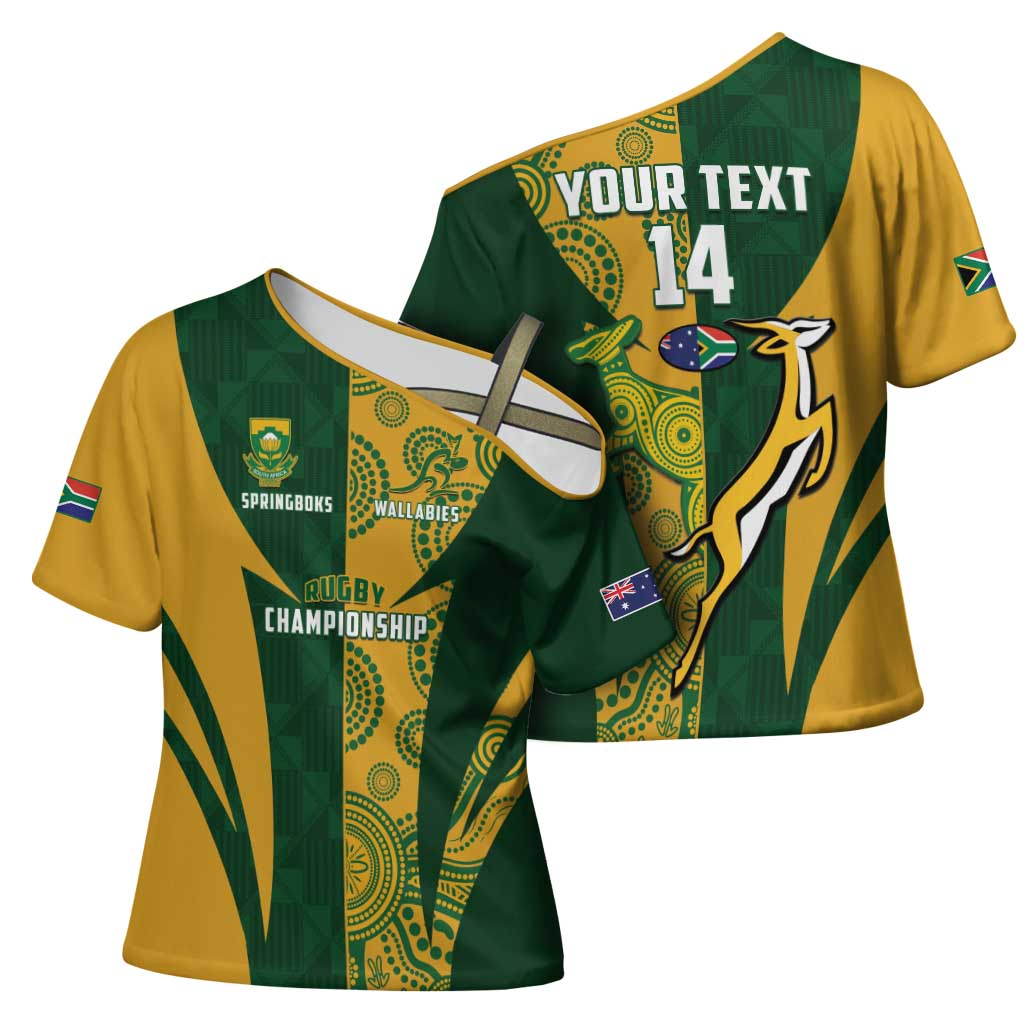 South Africa Australia Rugby Custom Cross Shoulder Shirt Springboks Wallabies Together - Wonder Print Shop