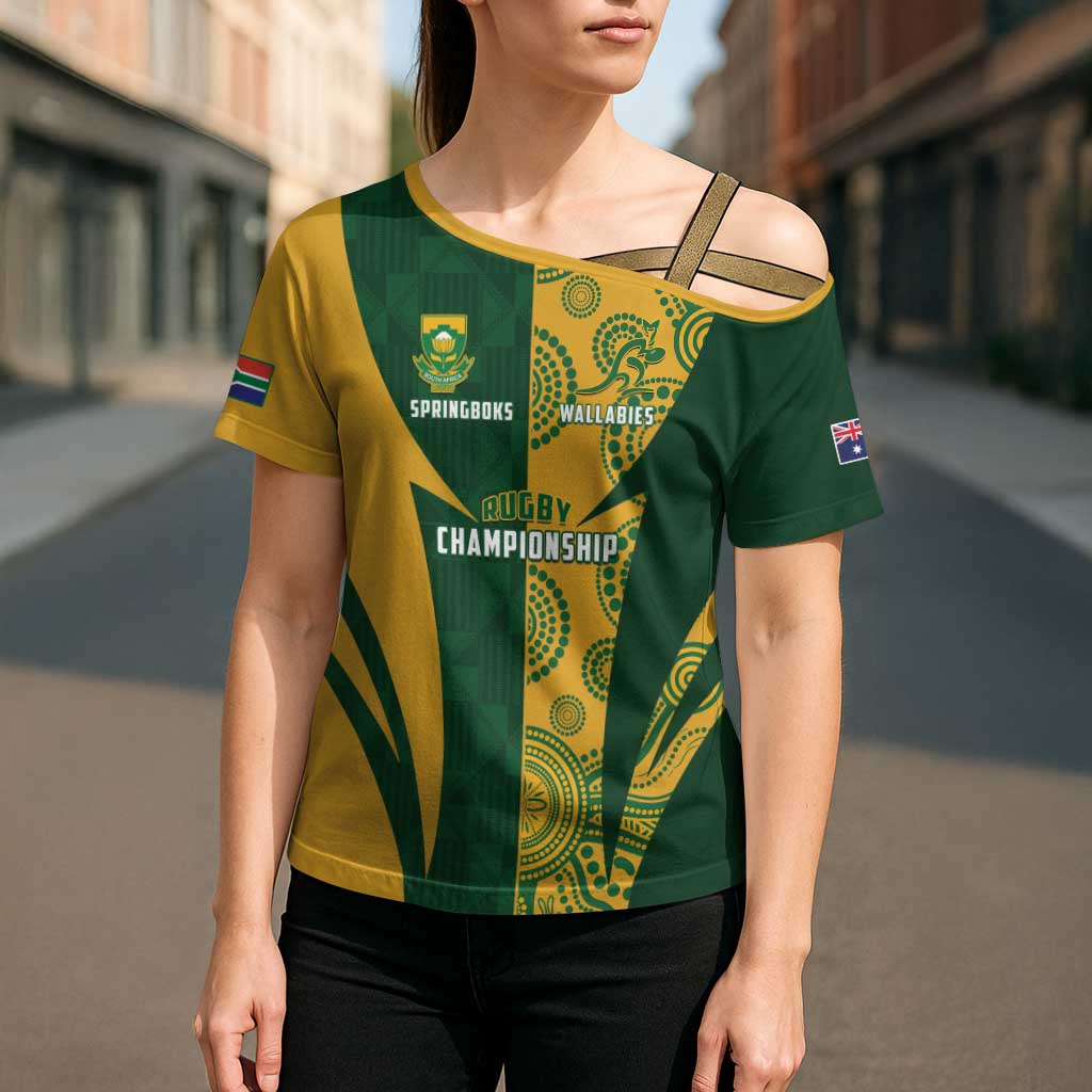 South Africa Australia Rugby Custom Cross Shoulder Shirt Springboks Wallabies Together - Wonder Print Shop