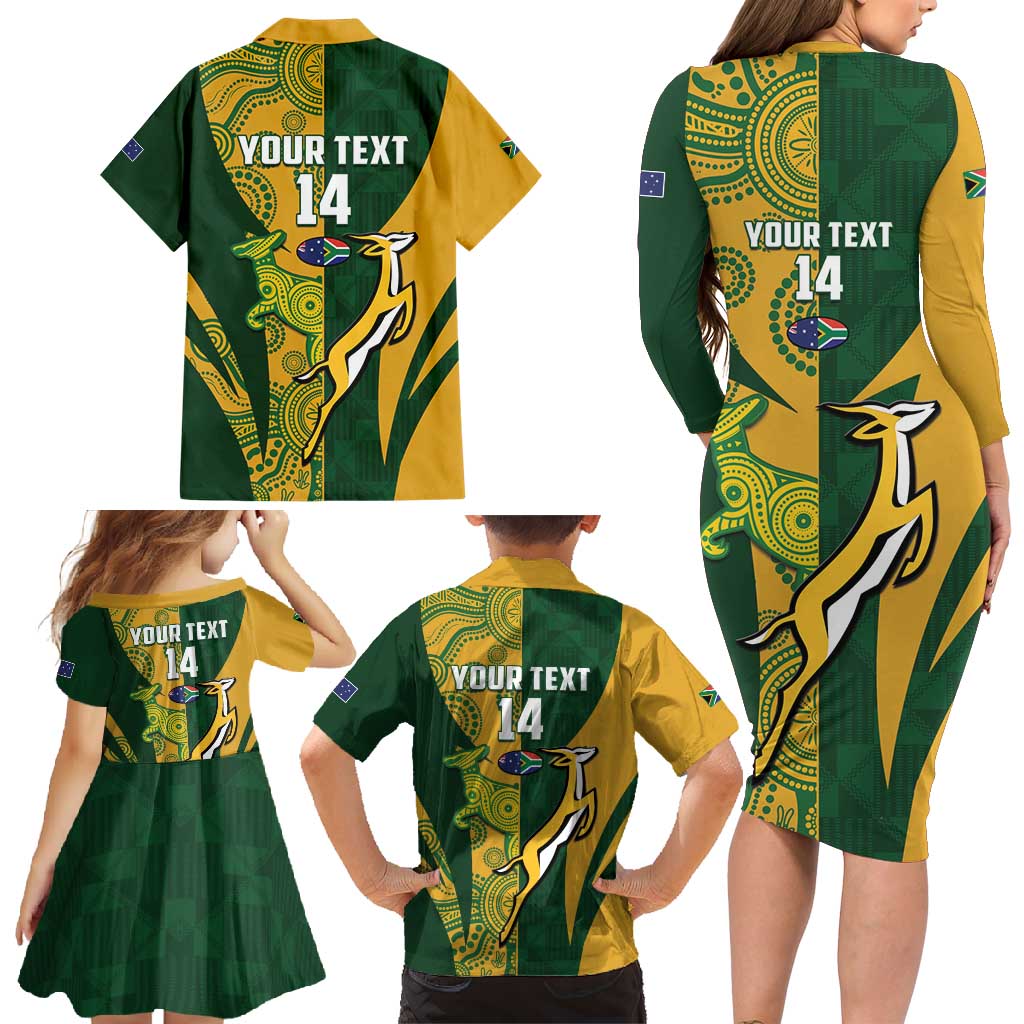 South Africa Australia Rugby Custom Family Matching Long Sleeve Bodycon Dress and Hawaiian Shirt Springboks Wallabies Together - Wonder Print Shop