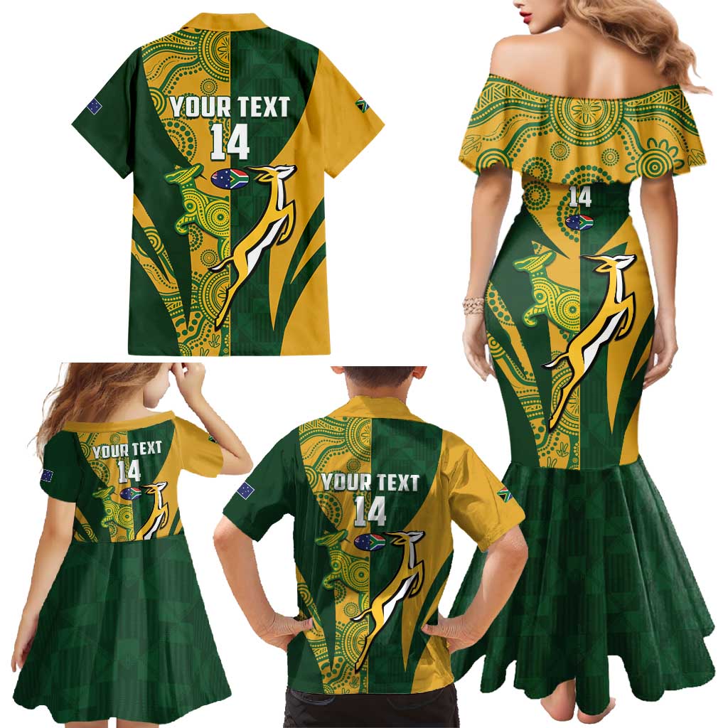 South Africa Australia Rugby Custom Family Matching Mermaid Dress and Hawaiian Shirt Springboks Wallabies Together - Wonder Print Shop