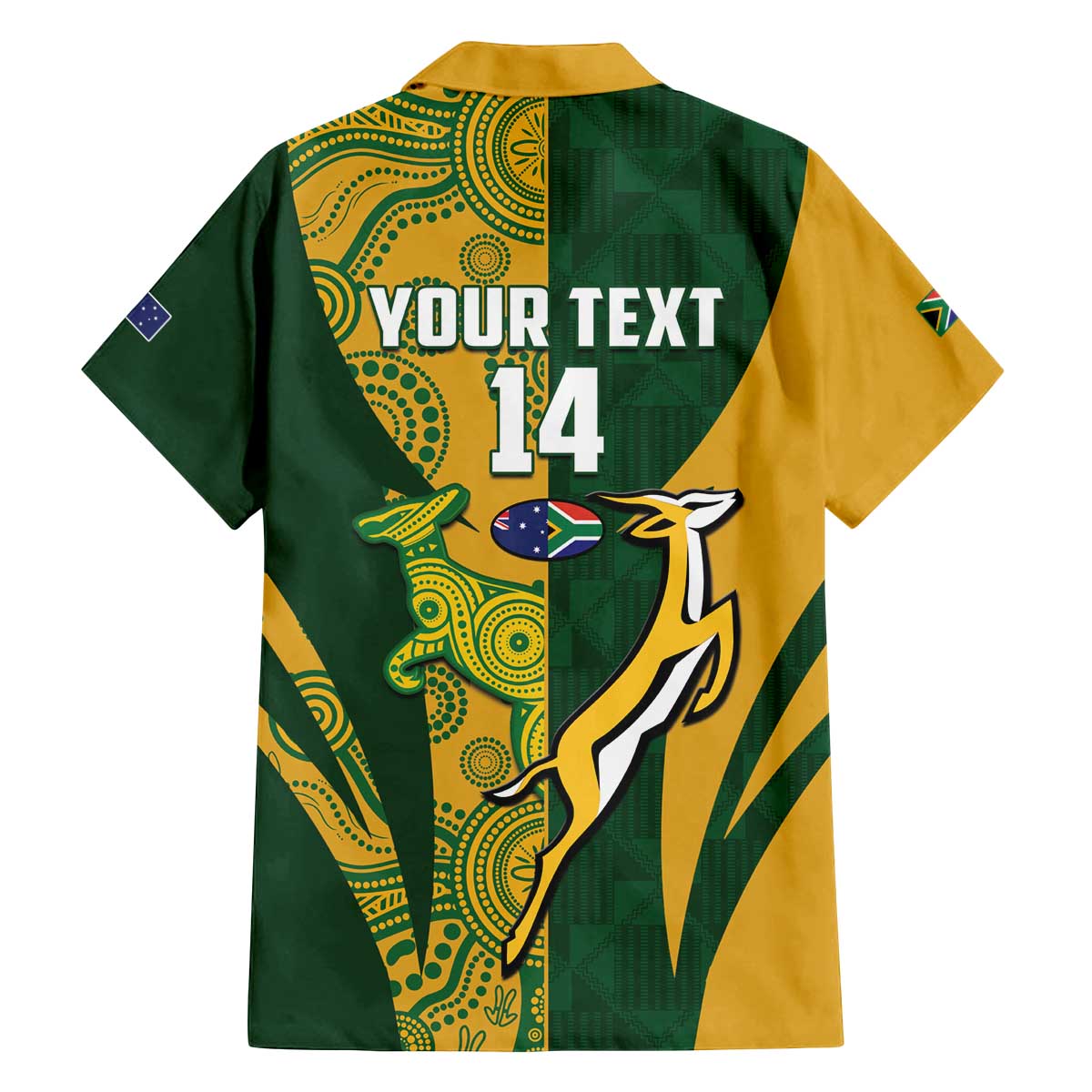 South Africa Australia Rugby Custom Family Matching Off The Shoulder Long Sleeve Dress and Hawaiian Shirt Springboks Wallabies Together - Wonder Print Shop