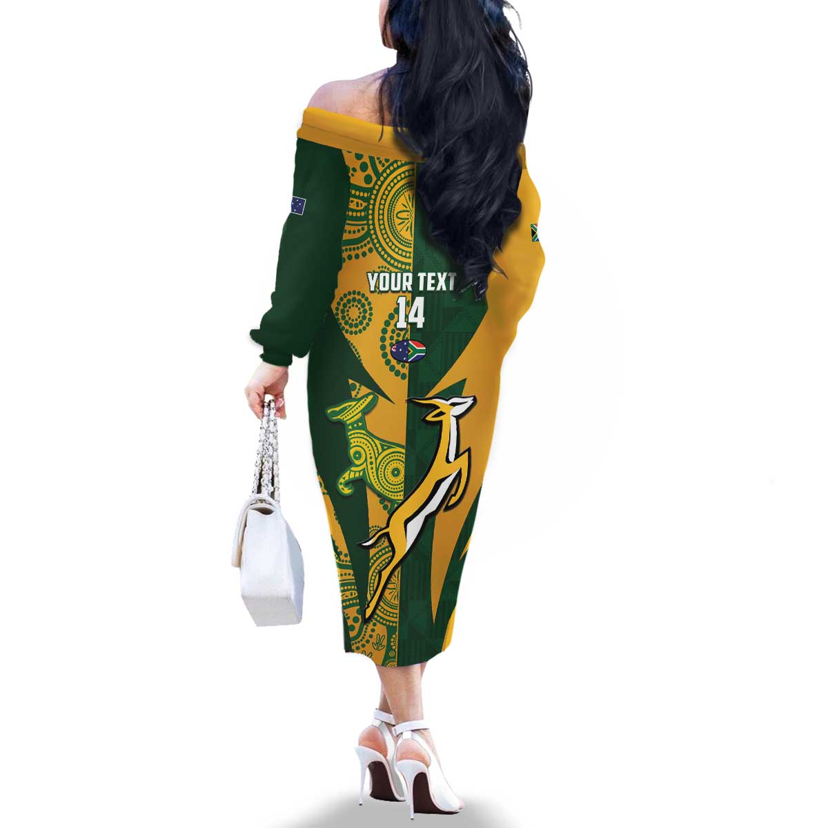 South Africa Australia Rugby Custom Family Matching Off The Shoulder Long Sleeve Dress and Hawaiian Shirt Springboks Wallabies Together - Wonder Print Shop