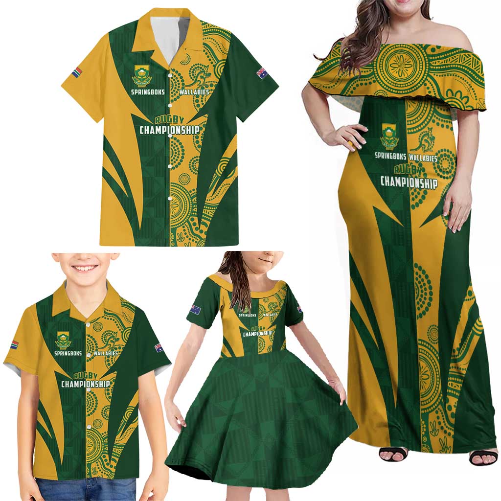 South Africa Australia Rugby Custom Family Matching Off Shoulder Maxi Dress and Hawaiian Shirt Springboks Wallabies Together - Wonder Print Shop