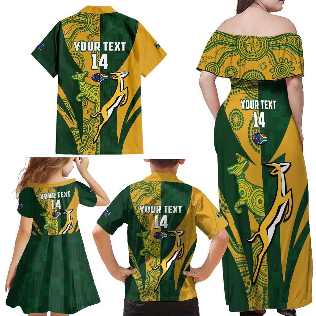 South Africa Australia Rugby Custom Family Matching Off Shoulder Maxi Dress and Hawaiian Shirt Springboks Wallabies Together - Wonder Print Shop