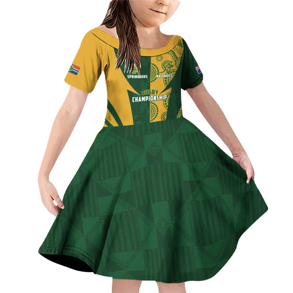 South Africa Australia Rugby Custom Family Matching Off Shoulder Short Dress and Hawaiian Shirt Springboks Wallabies Together - Wonder Print Shop