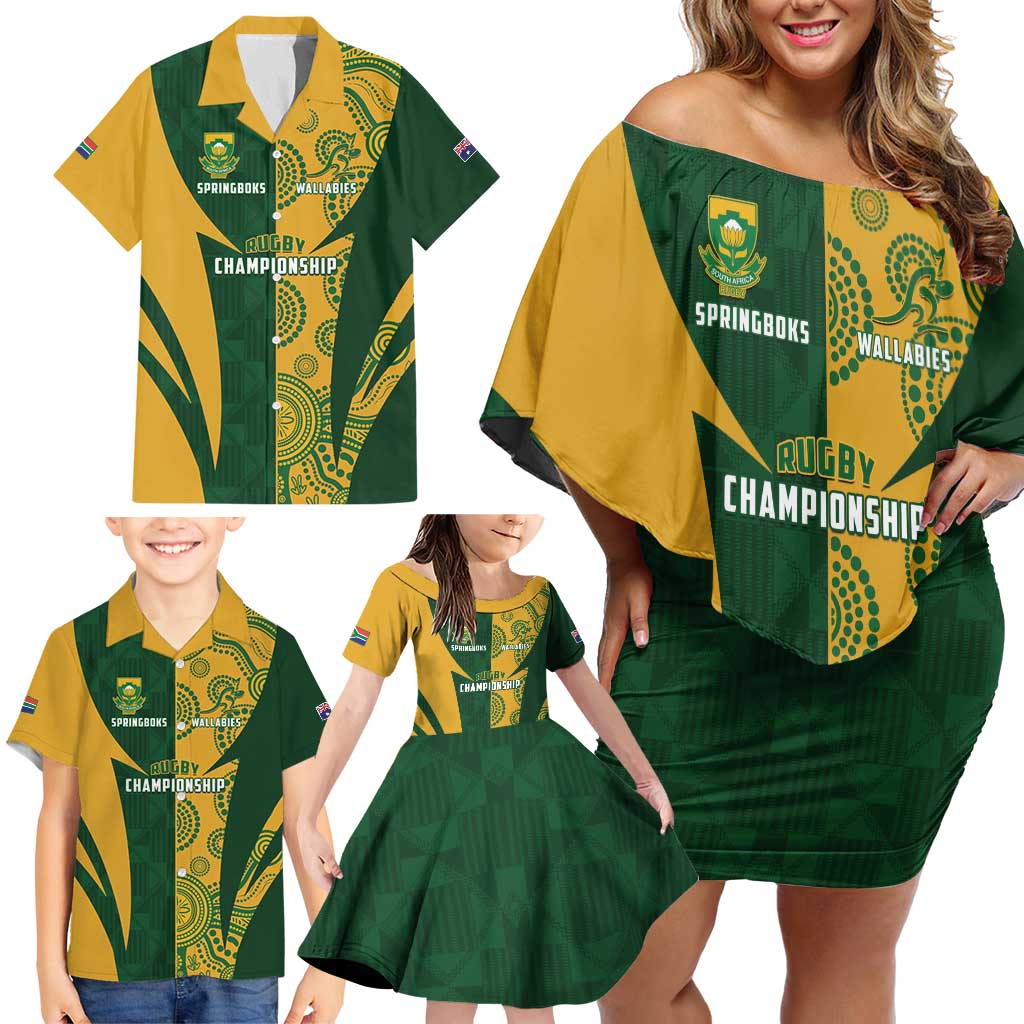 South Africa Australia Rugby Custom Family Matching Off Shoulder Short Dress and Hawaiian Shirt Springboks Wallabies Together - Wonder Print Shop