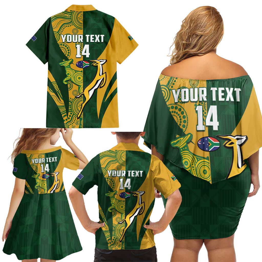 South Africa Australia Rugby Custom Family Matching Off Shoulder Short Dress and Hawaiian Shirt Springboks Wallabies Together - Wonder Print Shop