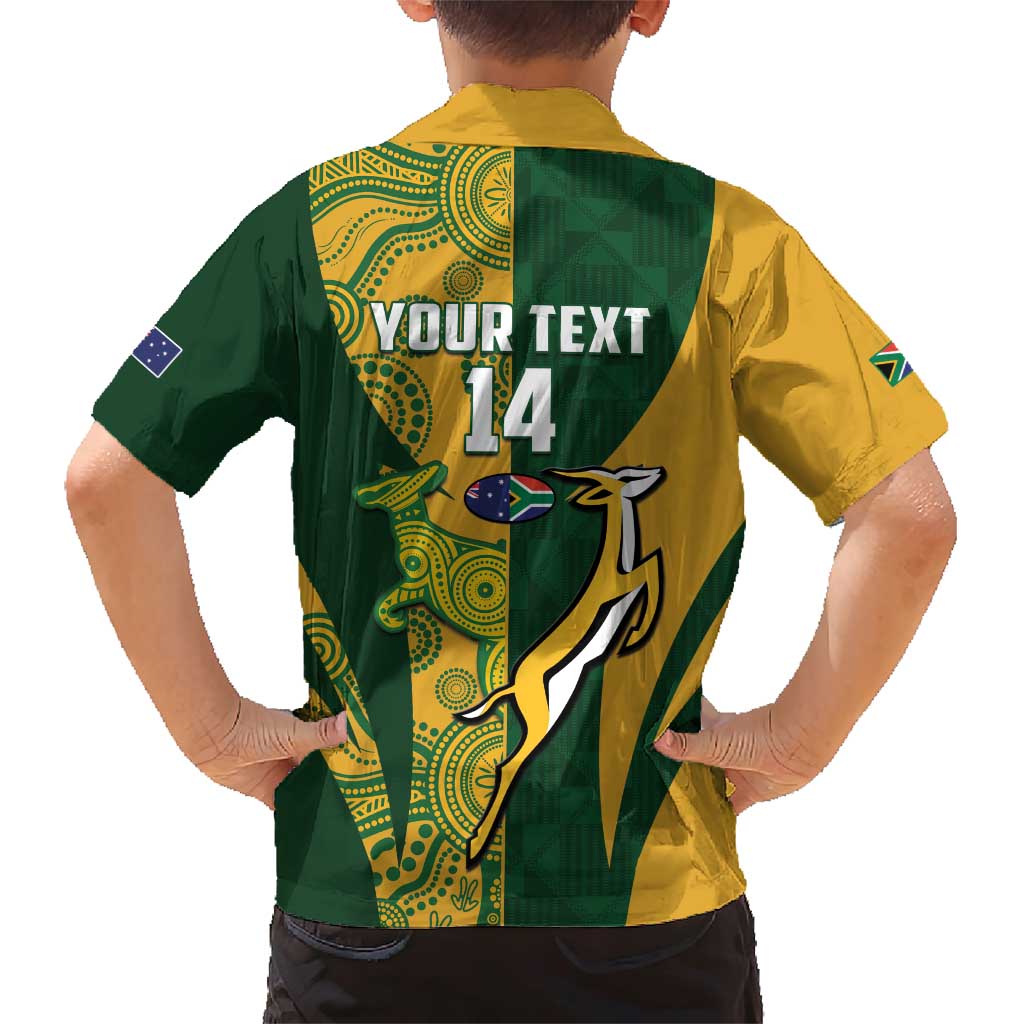 South Africa Australia Rugby Custom Family Matching Short Sleeve Bodycon Dress and Hawaiian Shirt Springboks Wallabies Together - Wonder Print Shop