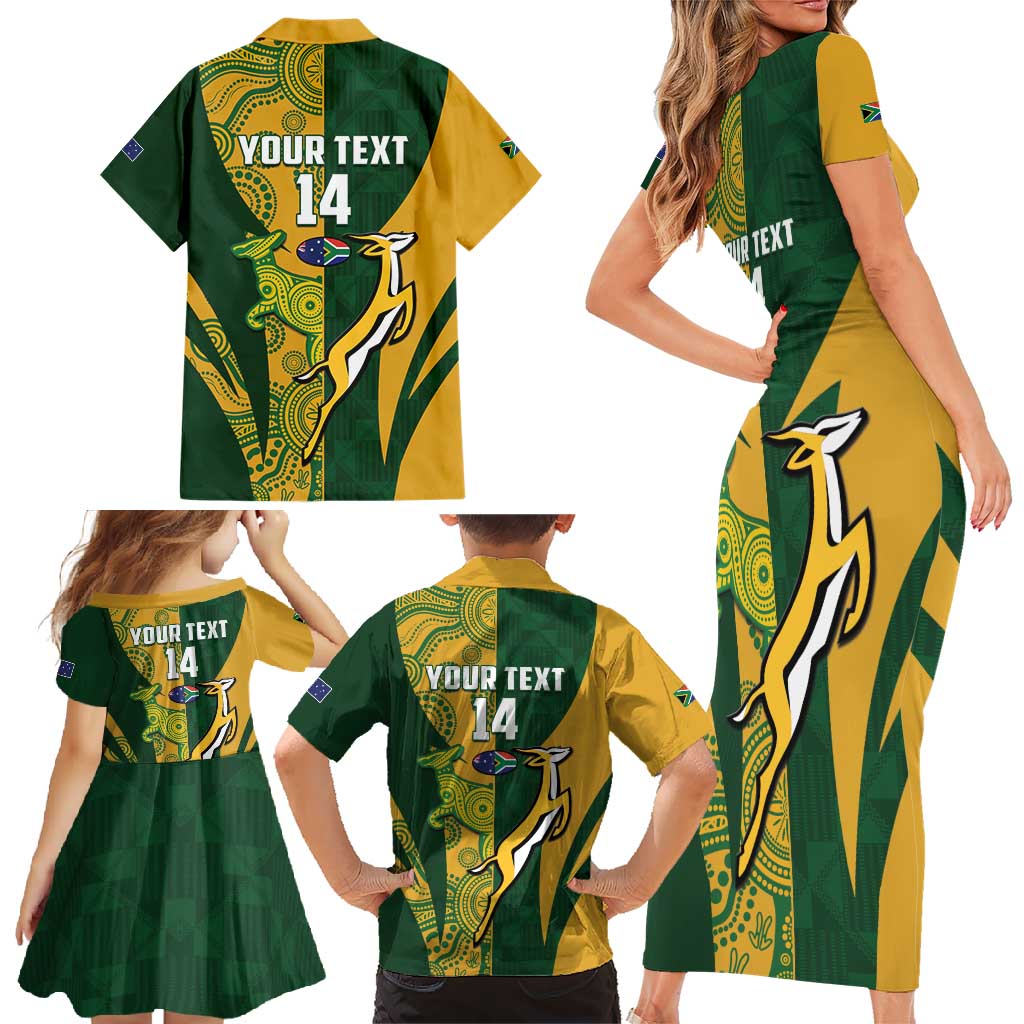 South Africa Australia Rugby Custom Family Matching Short Sleeve Bodycon Dress and Hawaiian Shirt Springboks Wallabies Together - Wonder Print Shop