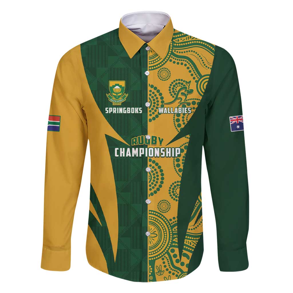 South Africa Australia Rugby Custom Family Matching Short Sleeve Bodycon Dress and Hawaiian Shirt Springboks Wallabies Together - Wonder Print Shop