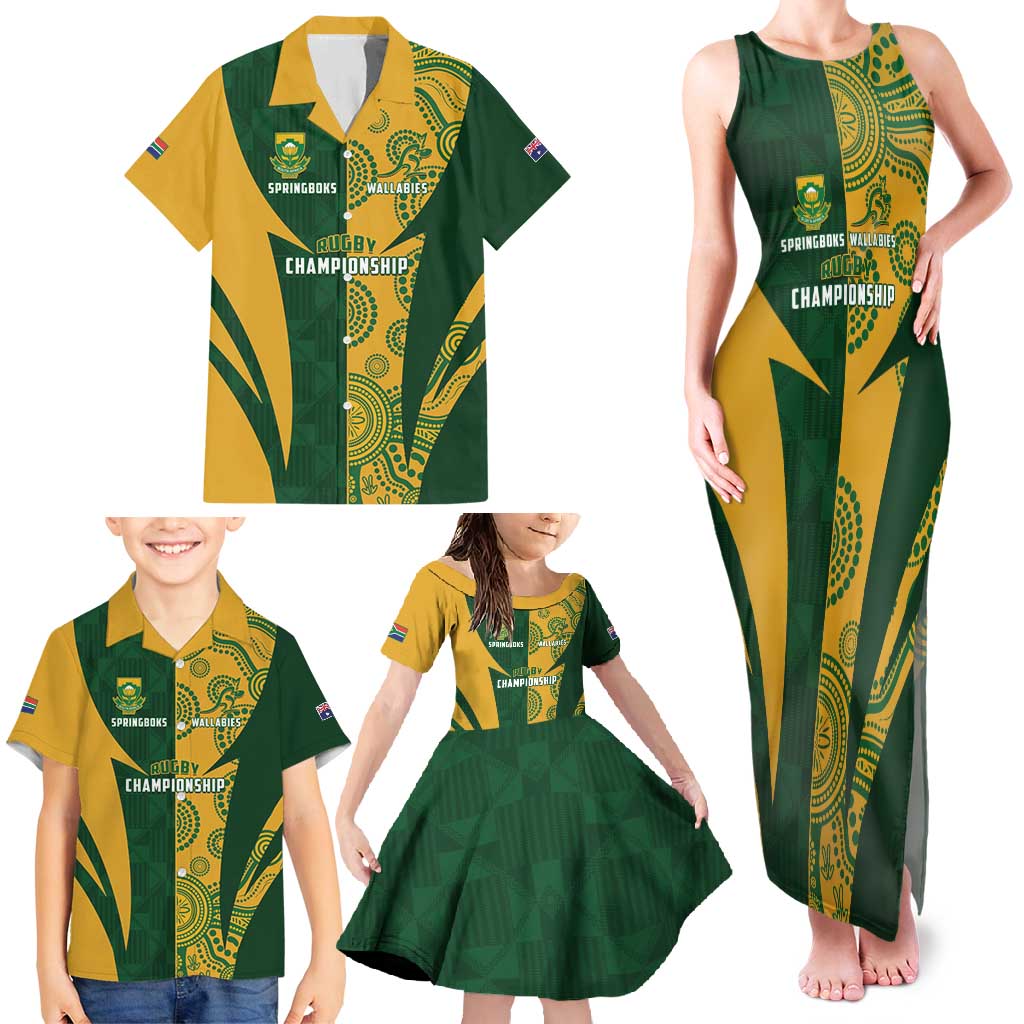South Africa Australia Rugby Custom Family Matching Tank Maxi Dress and Hawaiian Shirt Springboks Wallabies Together - Wonder Print Shop