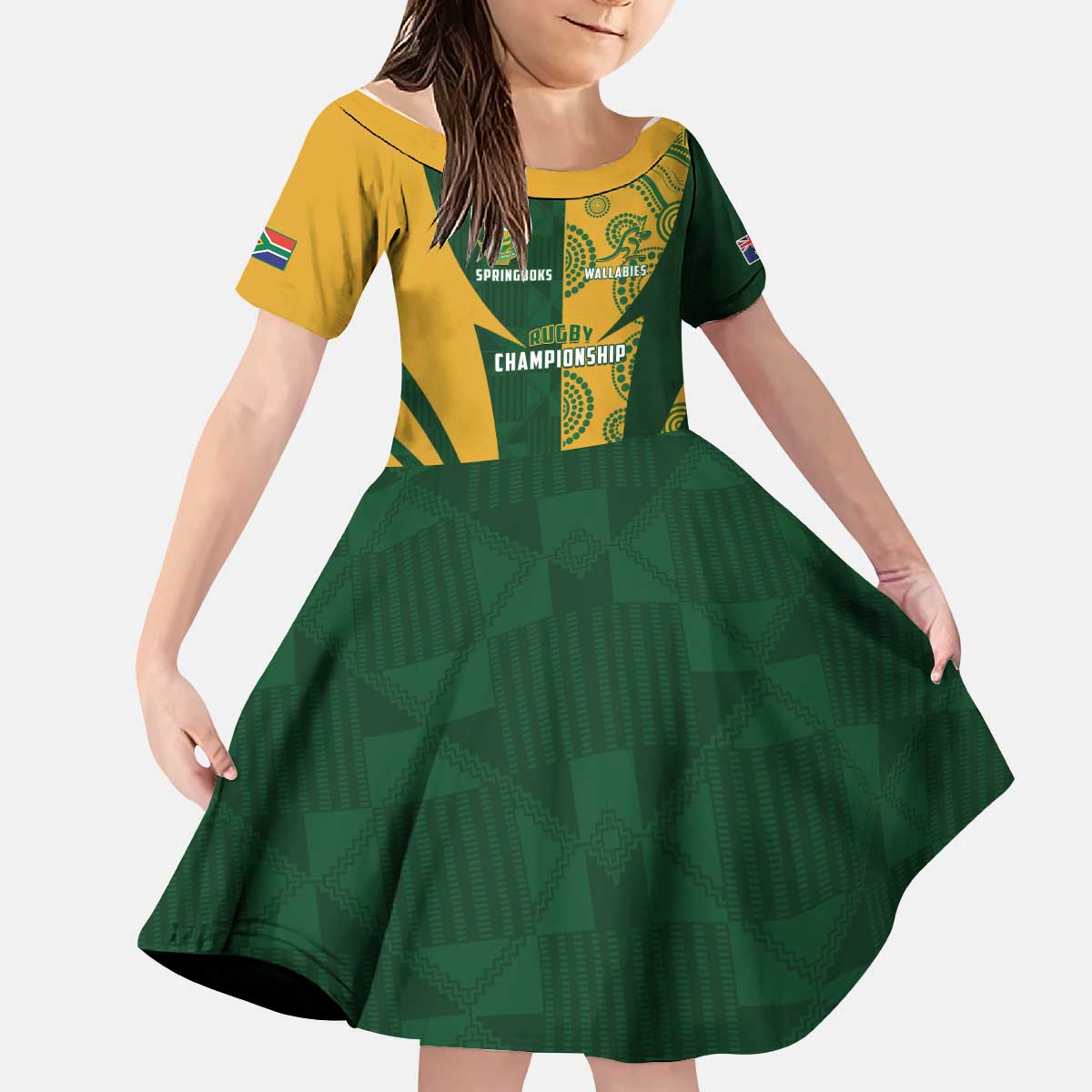 South Africa Australia Rugby Custom Kid Short Sleeve Dress Springboks Wallabies Together - Wonder Print Shop