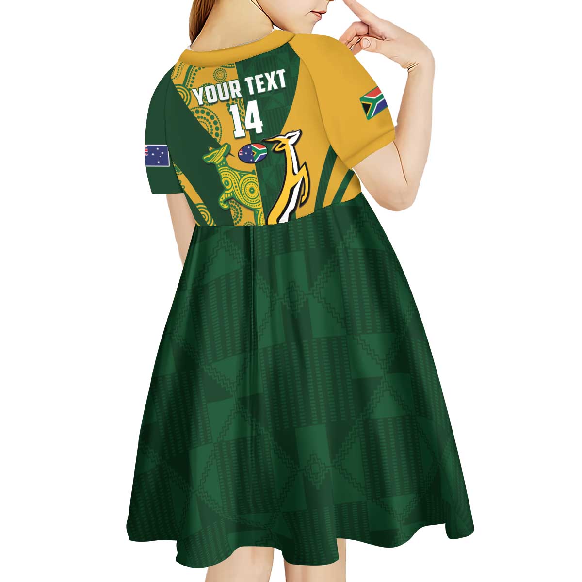 South Africa Australia Rugby Custom Kid Short Sleeve Dress Springboks Wallabies Together - Wonder Print Shop
