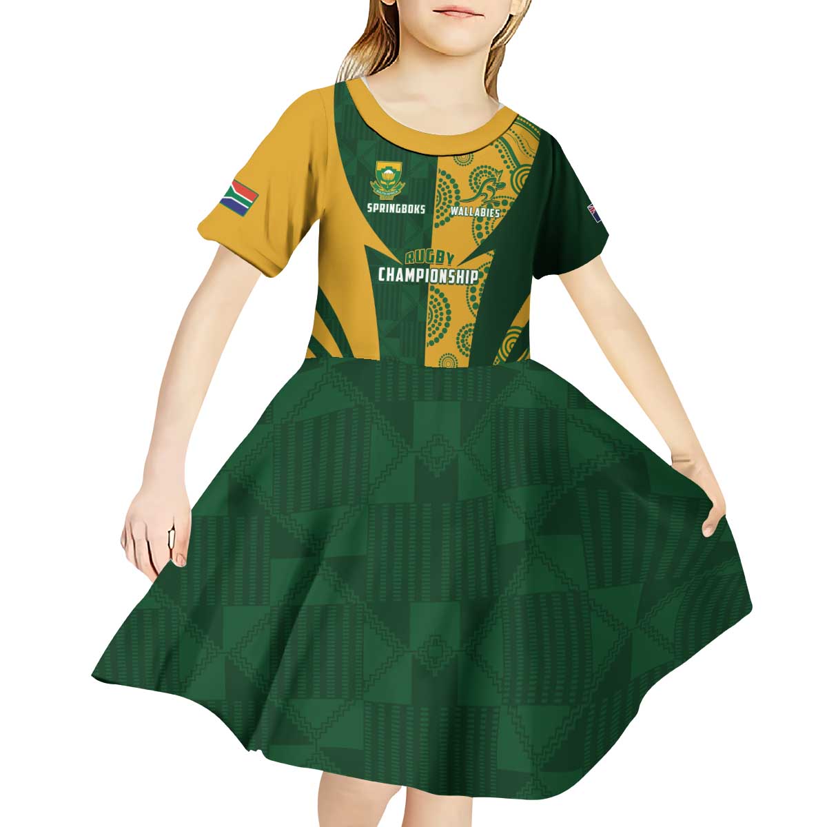 South Africa Australia Rugby Custom Kid Short Sleeve Dress Springboks Wallabies Together - Wonder Print Shop