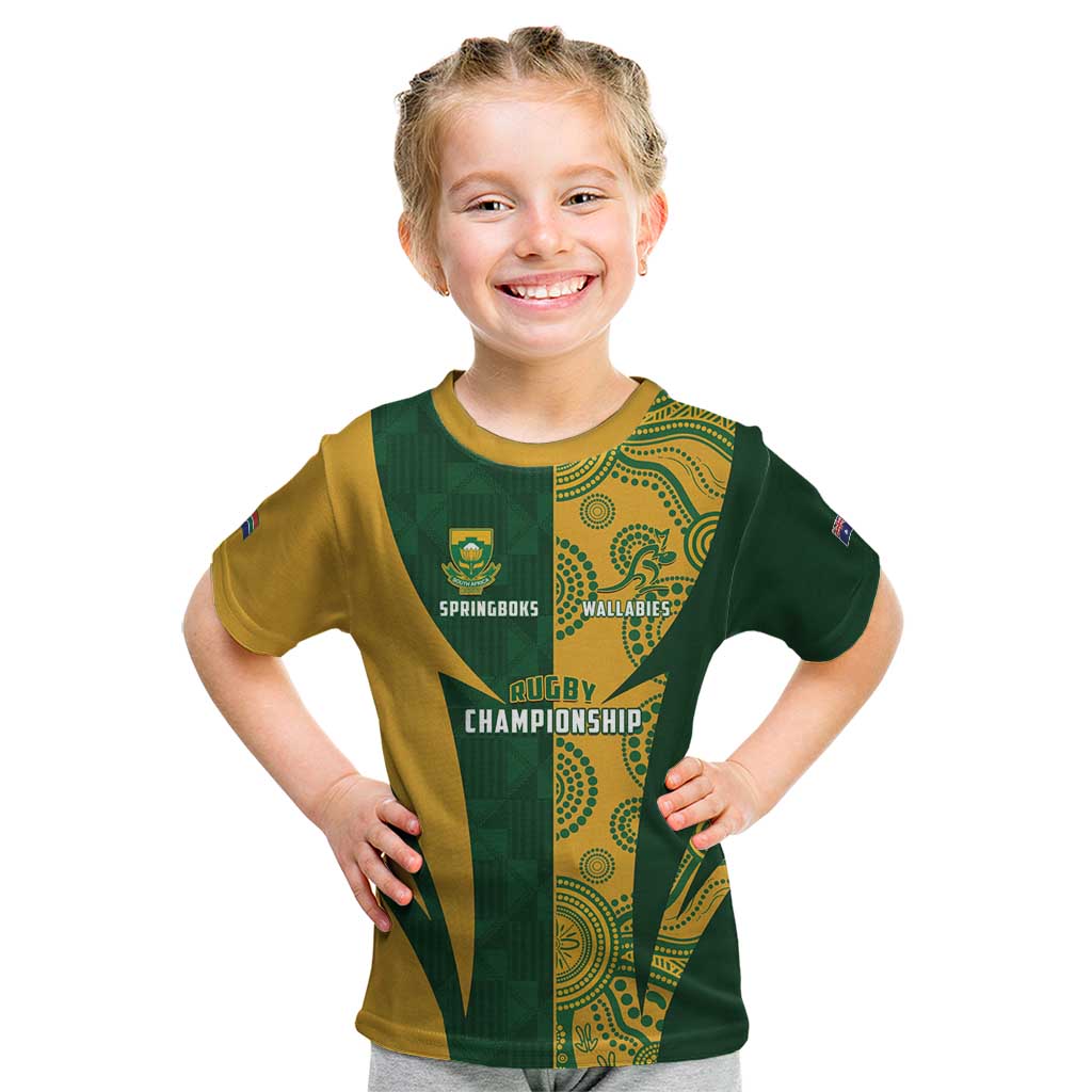 South Africa Australia Rugby Custom Kid T Shirt Springboks Wallabies Together - Wonder Print Shop