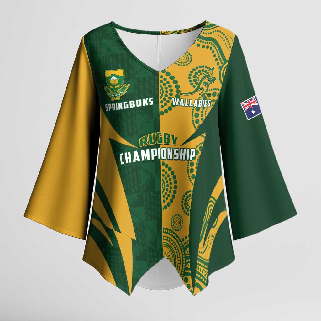 South Africa Australia Rugby Custom Kimono Sleeve Blouse Springboks Wallabies Together - Wonder Print Shop