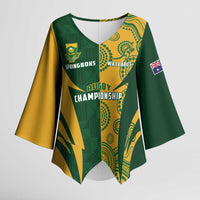 South Africa Australia Rugby Custom Kimono Sleeve Blouse Springboks Wallabies Together - Wonder Print Shop