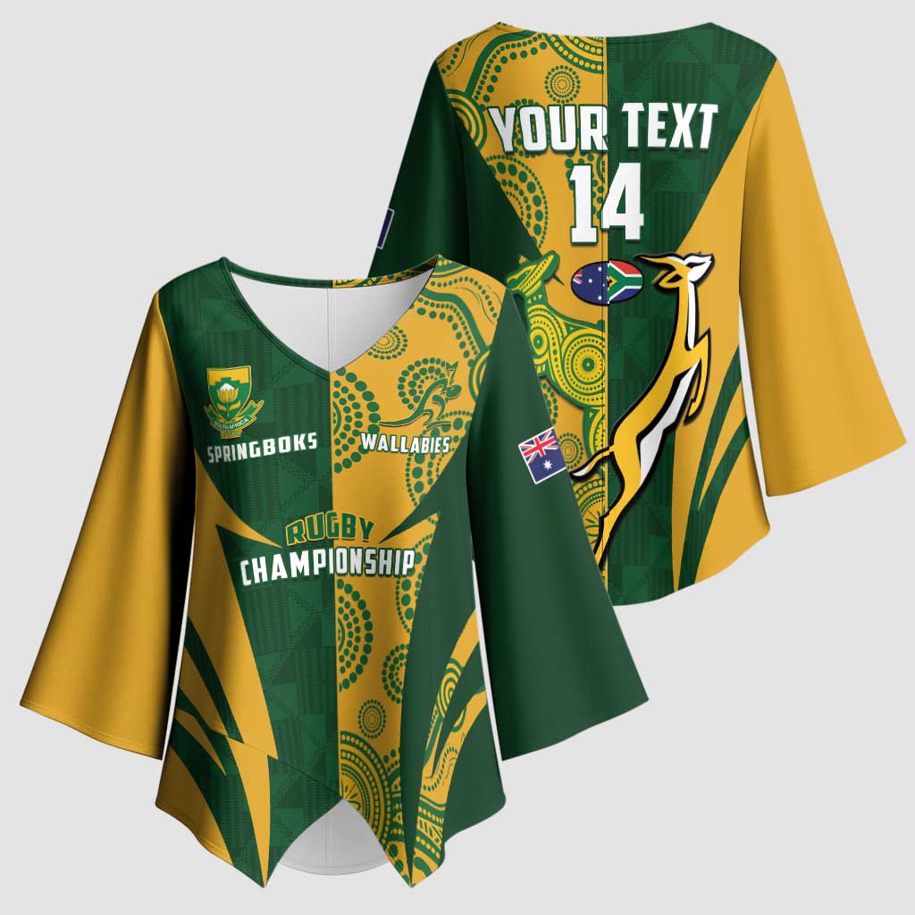 South Africa Australia Rugby Custom Kimono Sleeve Blouse Springboks Wallabies Together - Wonder Print Shop