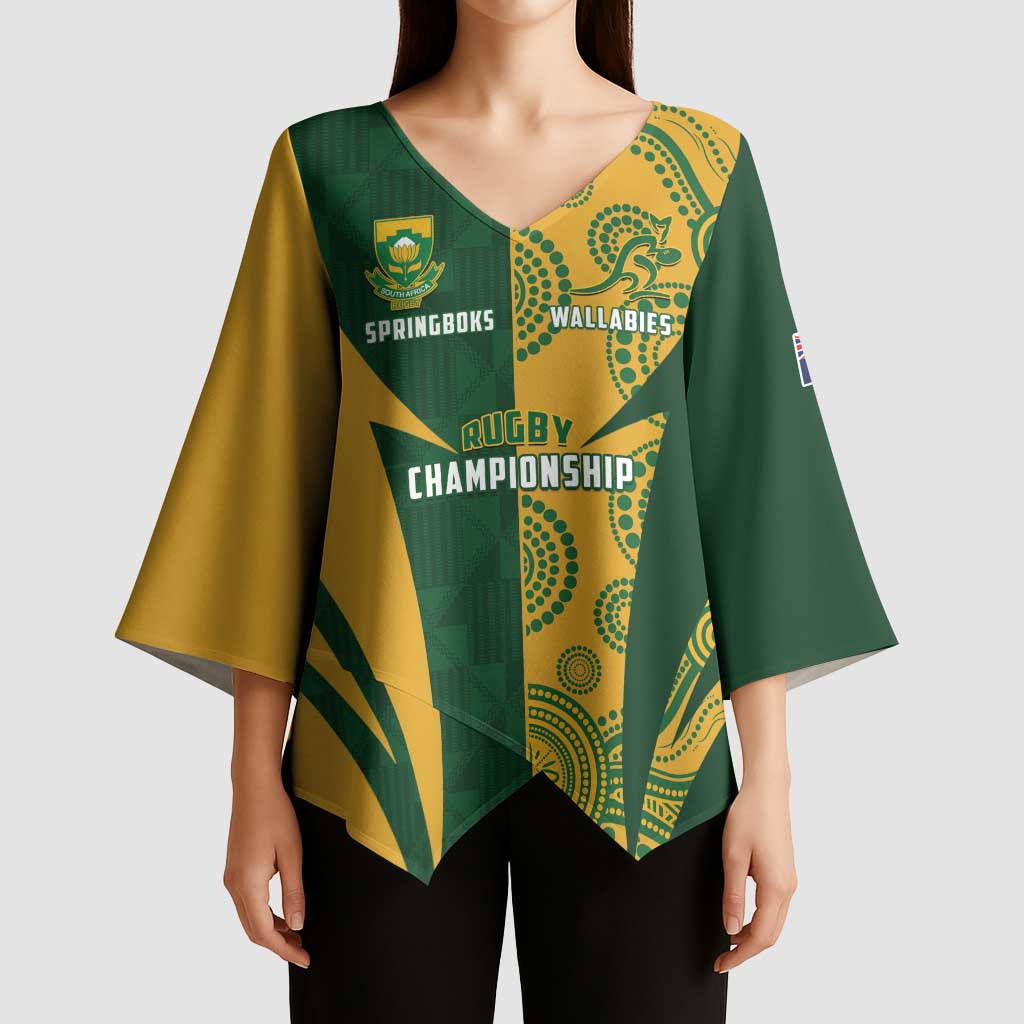 South Africa Australia Rugby Custom Kimono Sleeve Blouse Springboks Wallabies Together - Wonder Print Shop