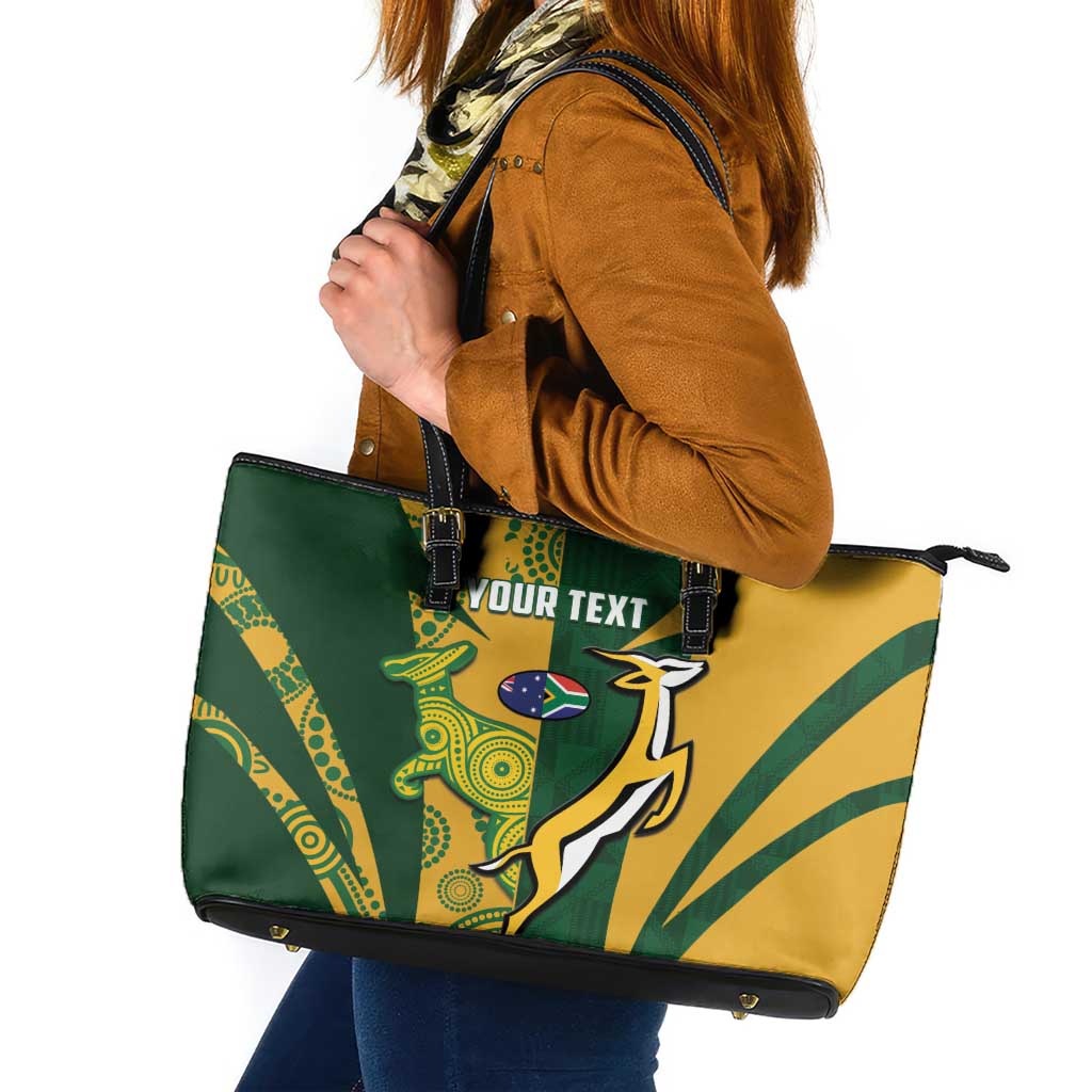 South Africa Australia Rugby Custom Leather Tote Bag Springboks Wallabies Together - Wonder Print Shop