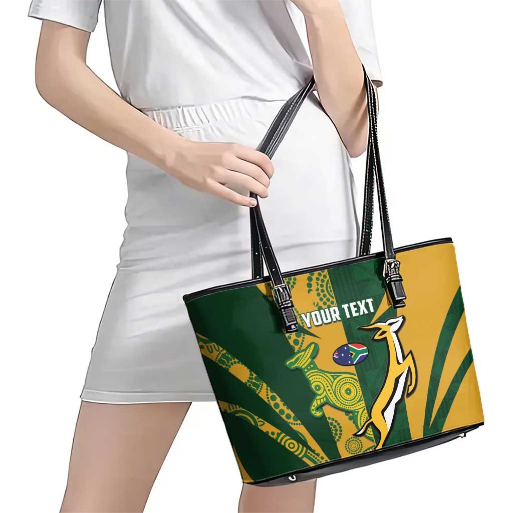 South Africa Australia Rugby Custom Leather Tote Bag Springboks Wallabies Together - Wonder Print Shop