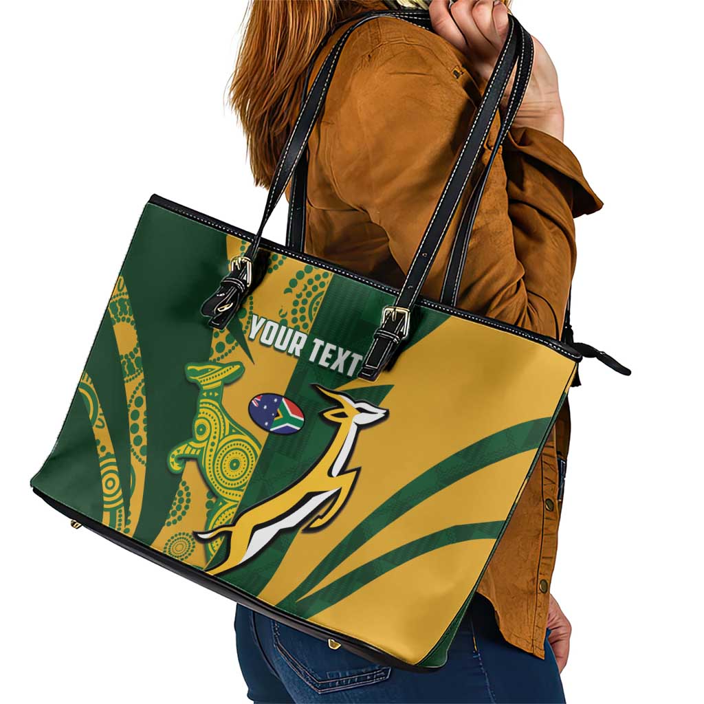 South Africa Australia Rugby Custom Leather Tote Bag Springboks Wallabies Together - Wonder Print Shop