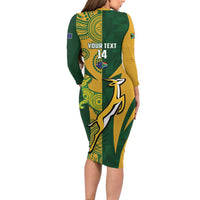 South Africa Australia Rugby Custom Long Sleeve Bodycon Dress Springboks Wallabies Together - Wonder Print Shop