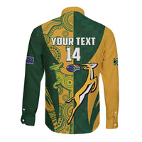 South Africa Australia Rugby Custom Long Sleeve Button Shirt Springboks Wallabies Together - Wonder Print Shop