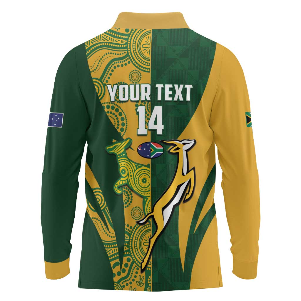 South Africa Australia Rugby Custom Long Sleeve Polo Shirt Springboks Wallabies Together - Wonder Print Shop
