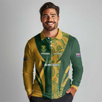 South Africa Australia Rugby Custom Long Sleeve Polo Shirt Springboks Wallabies Together - Wonder Print Shop