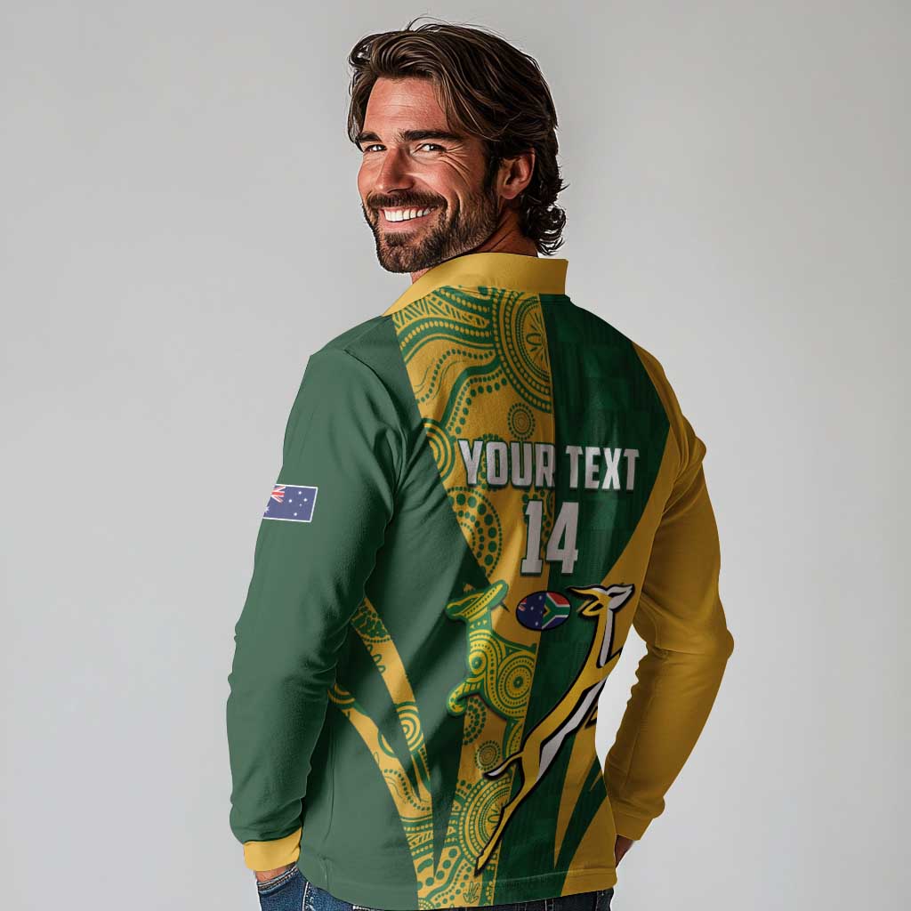 South Africa Australia Rugby Custom Long Sleeve Polo Shirt Springboks Wallabies Together - Wonder Print Shop