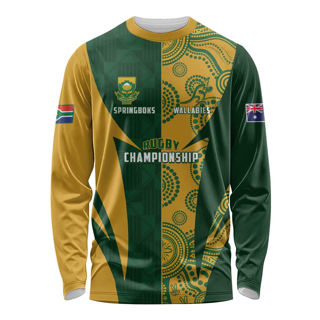 South Africa Australia Rugby Custom Long Sleeve Shirt Springboks Wallabies Together - Wonder Print Shop